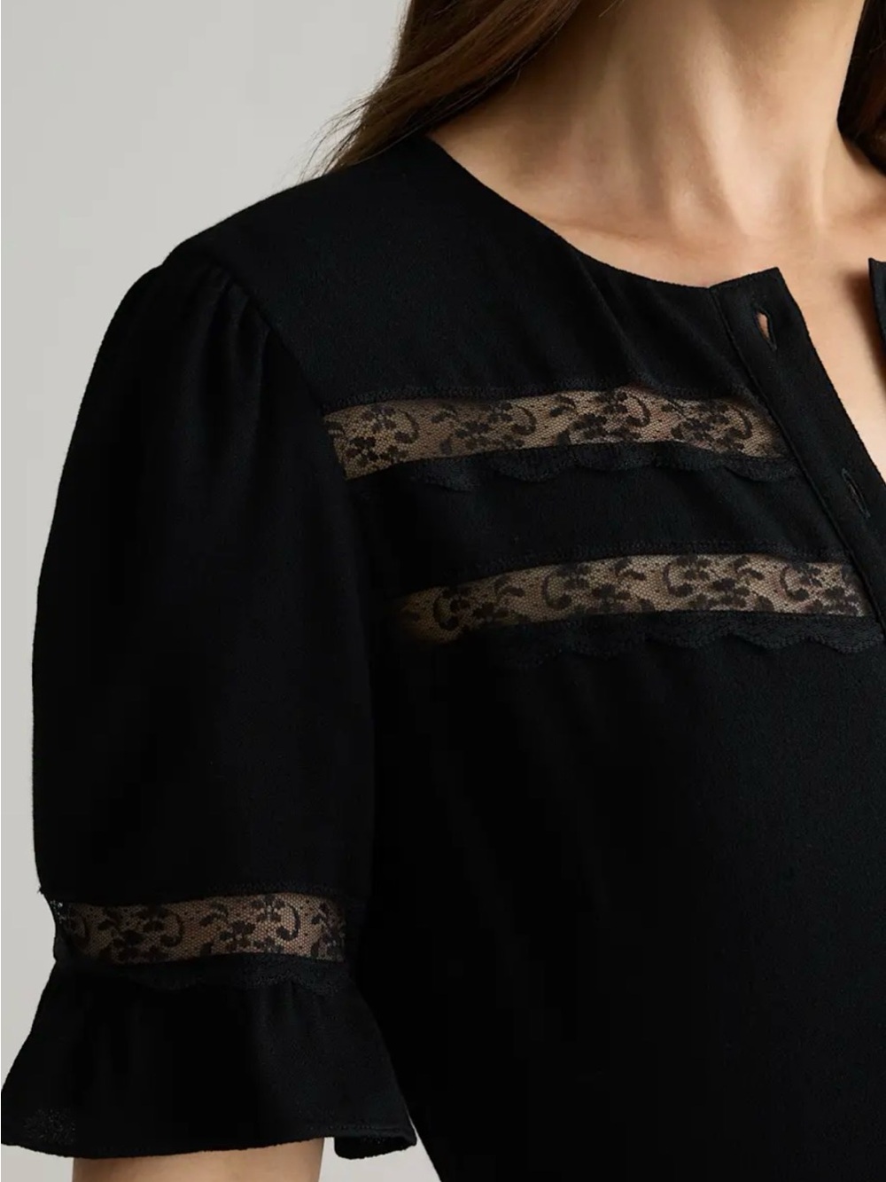 Quince Lightweight Crepe Lace Inset Midi Dress Black Extra Large - Picture 2 of 3